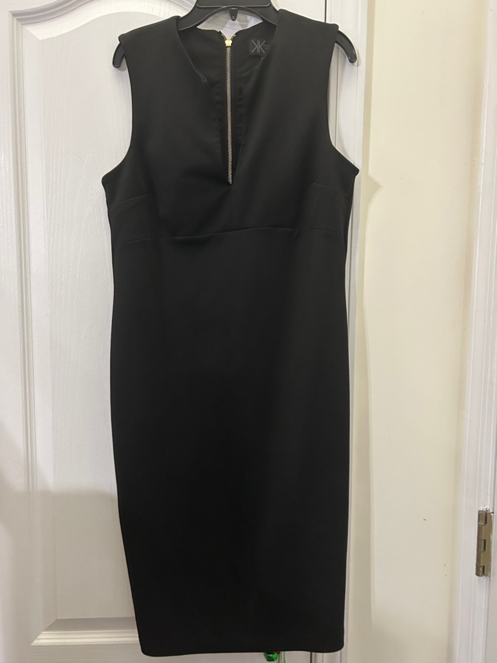 Kardashian Kollection Black Sleeveless Midi Sheath Dress with Front Zip